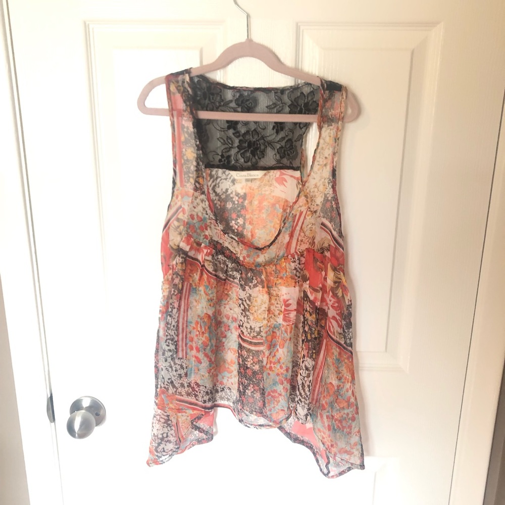 2/$15🌟 Costa Blanca Sheer Lace-back Tank Top